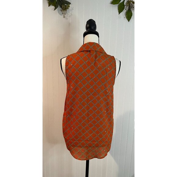 Michael Kors Womens Sleeveless Orange Top With Chain Print Size XS - Picture 2 of 15